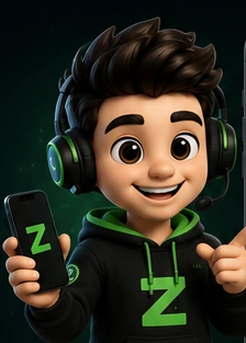 Zaphinha, o mascote da Zapha, segurando um celular